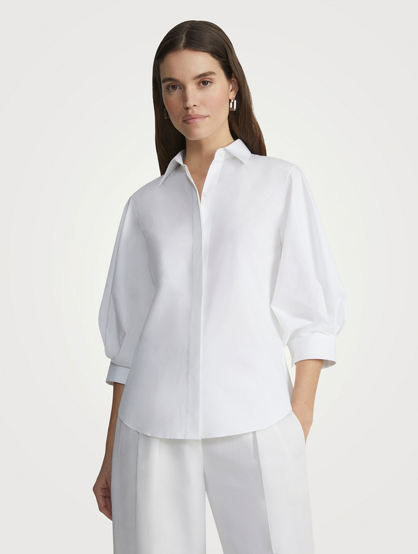 Stretch Cotton Puff-Sleeve Shirt