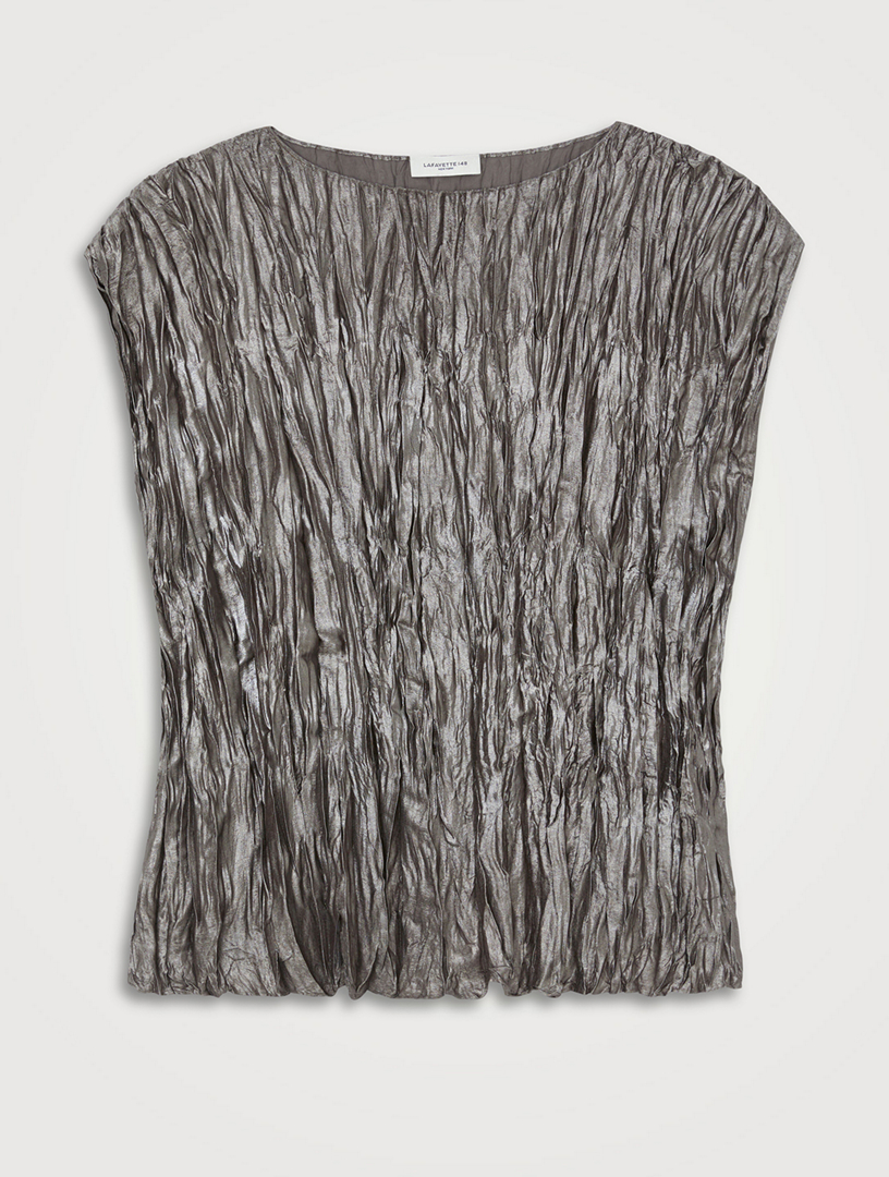 Metallic Plissé Blouse