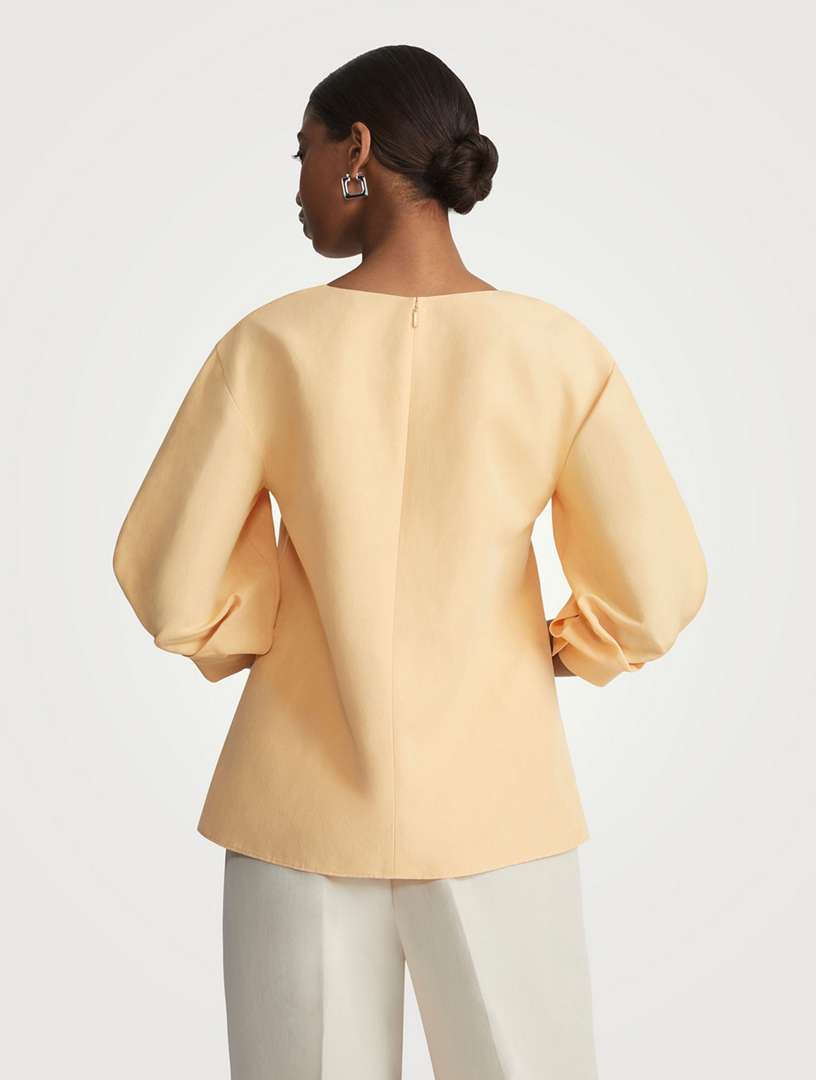 Silk Linen Puff-Sleeve Blouse