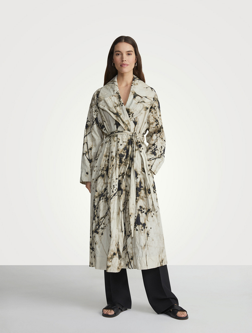 Belted Trench Coat Shadow Print