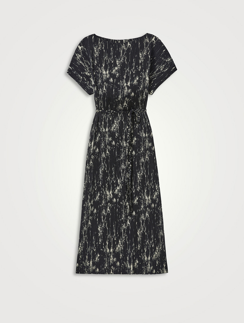 Recycled Satin Plissé Dress Shadow Print