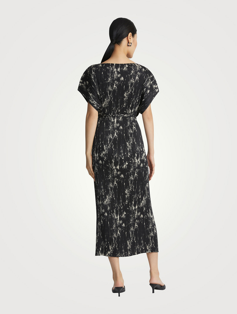 Recycled Satin Plissé Dress Shadow Print