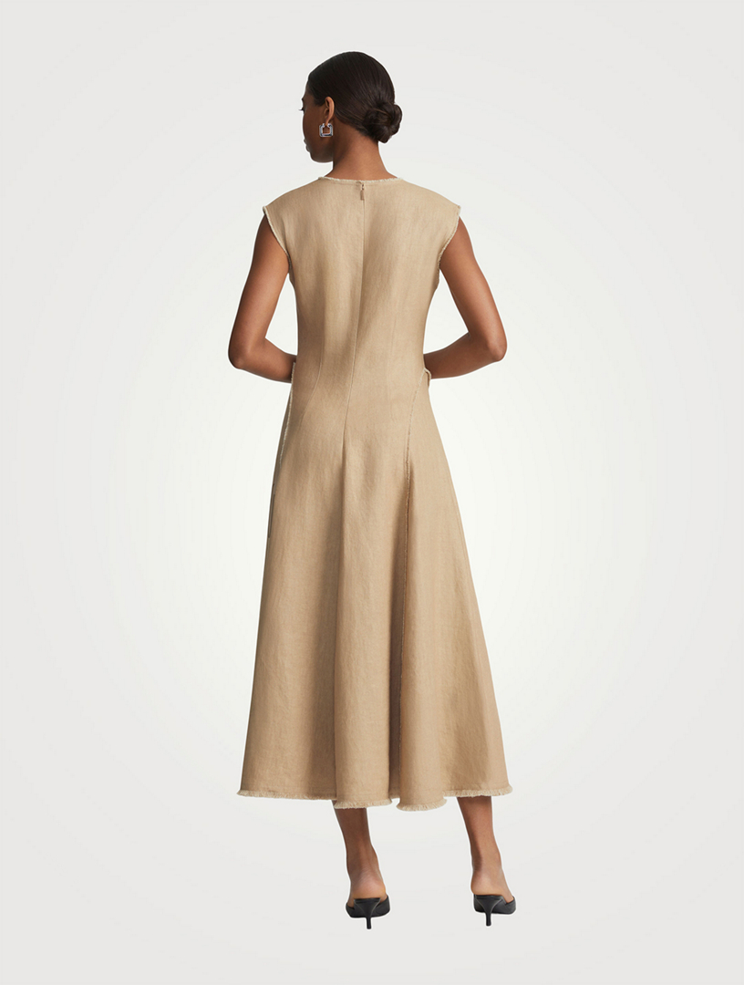 Fringe-Trimmed Linen Midi Dress