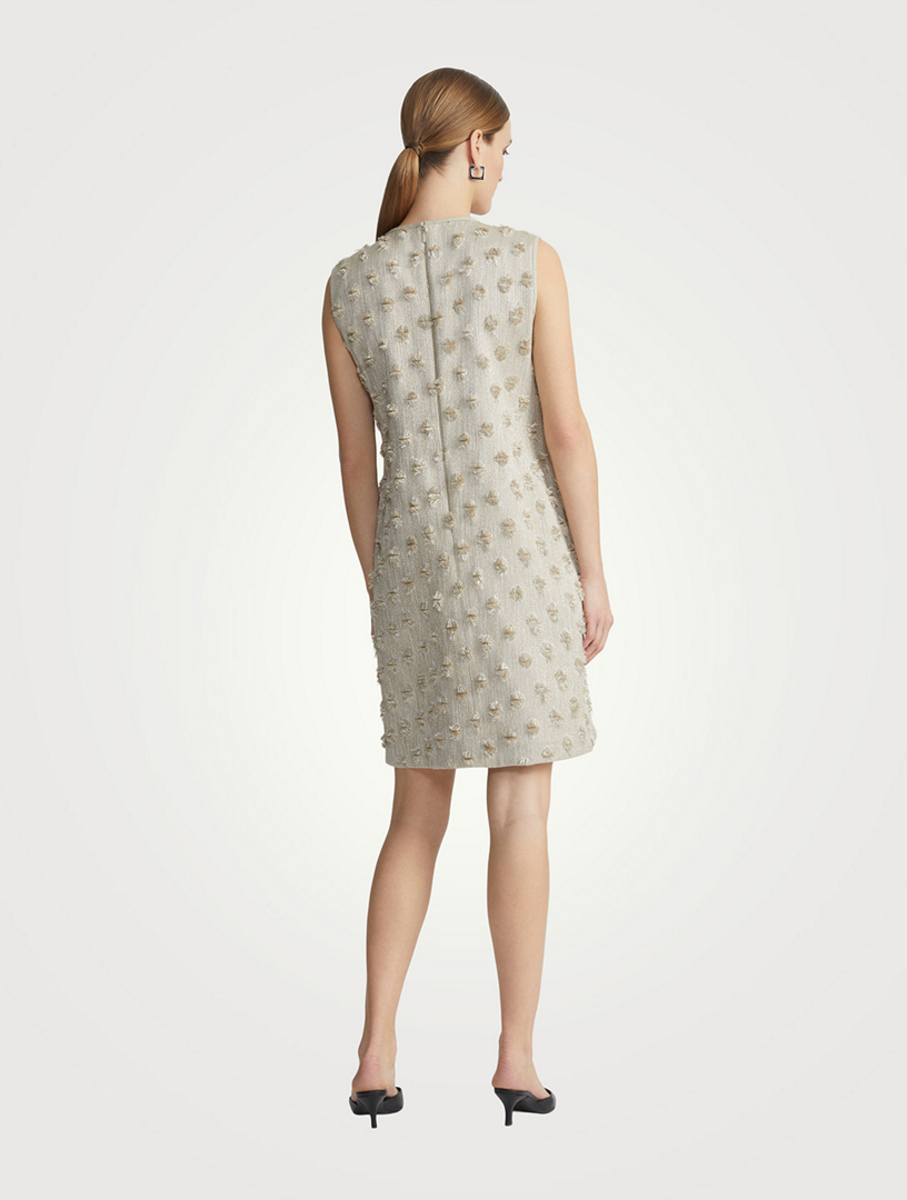 Fringe Dot Jacquard Sleeveless Shift Dress