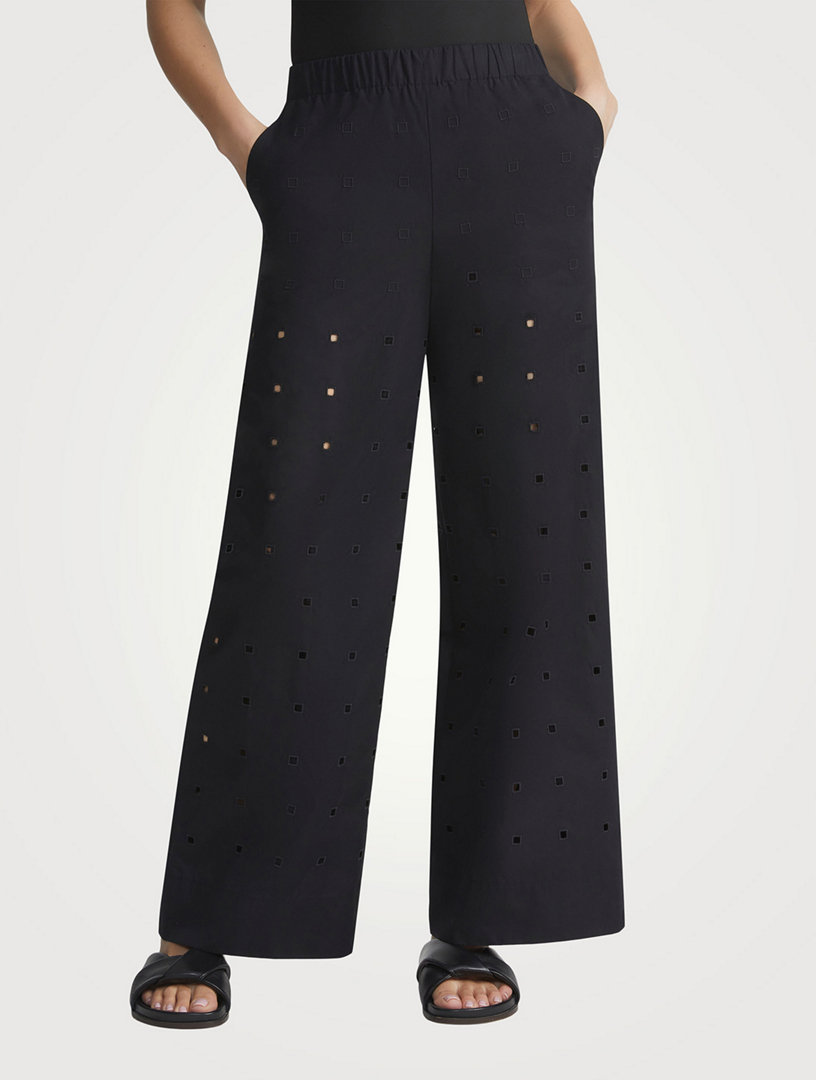 Riverside Eyelet Organic Poplin Wide-Leg Trousers