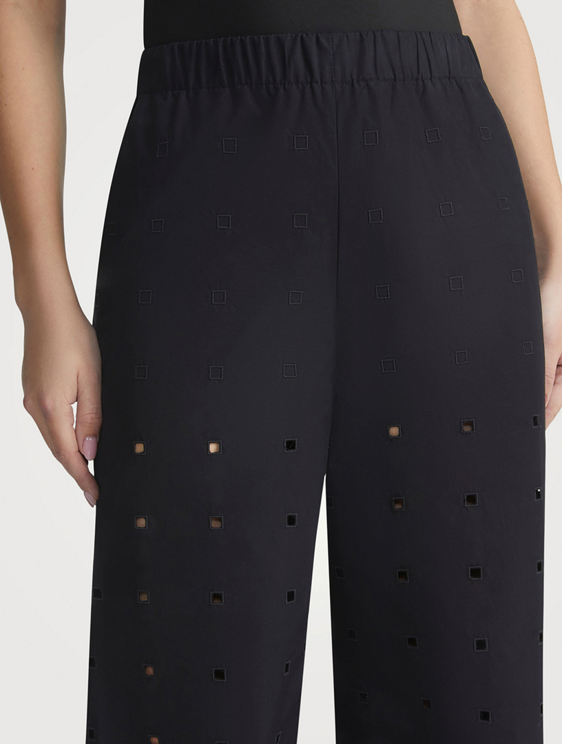 Riverside Eyelet Organic Poplin Wide-Leg Trousers