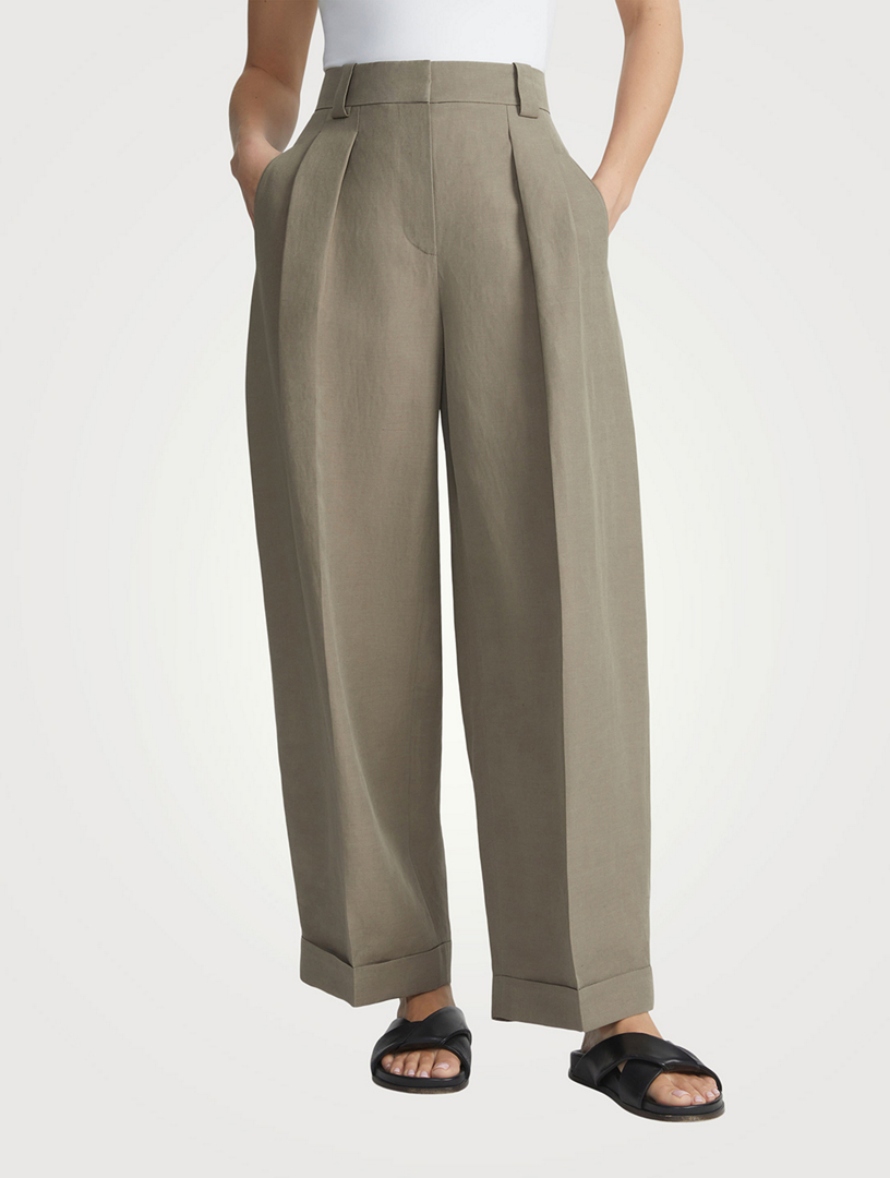 Wyatt Silk Linen Barrel-Leg Trousers
