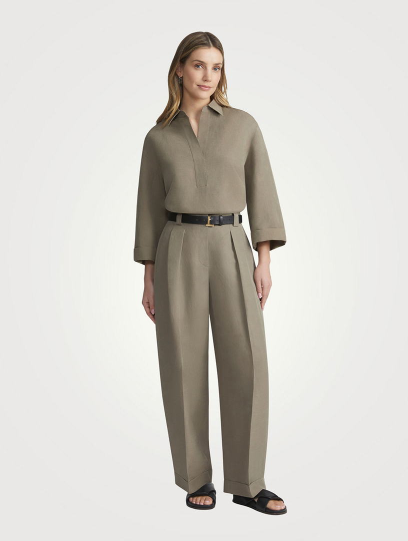Wyatt Silk Linen Barrel-Leg Trousers