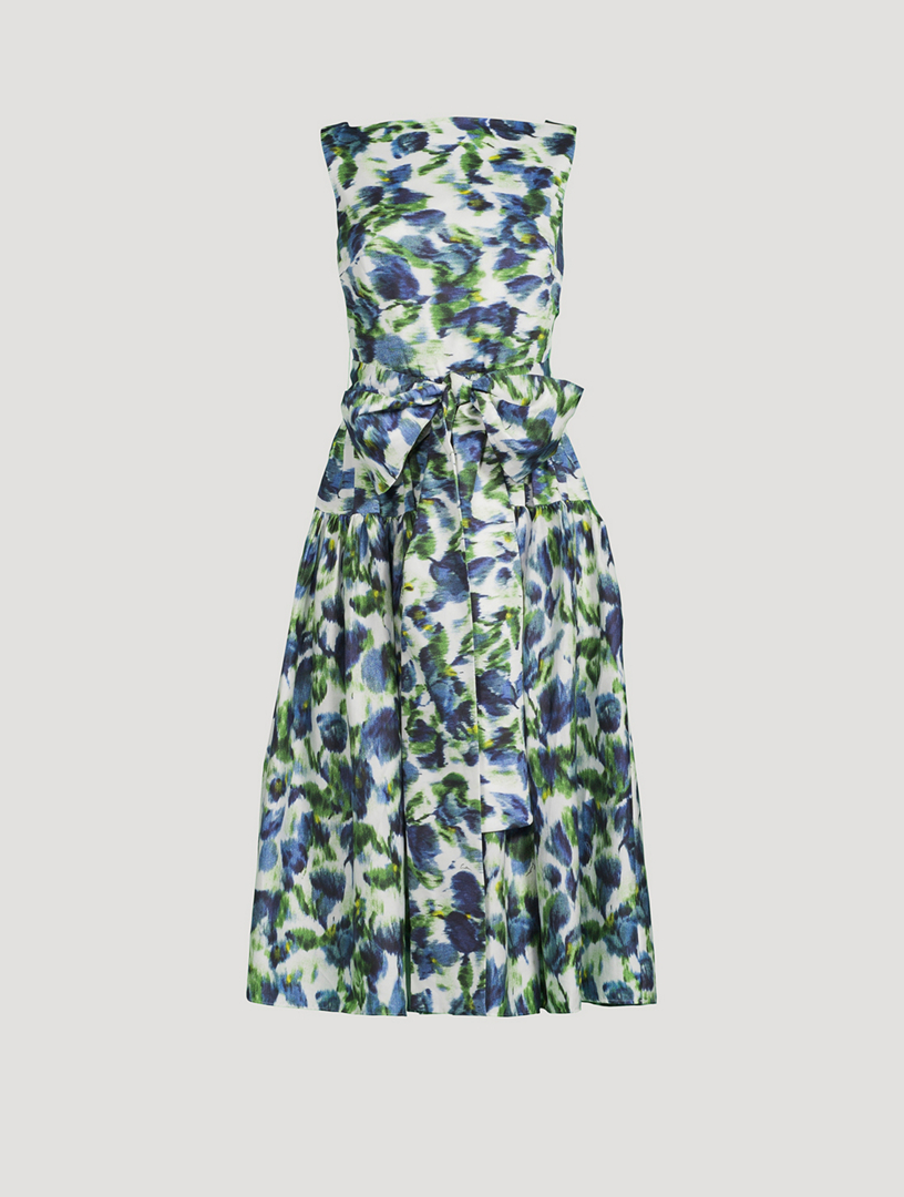 Bow-Trimmed Midi Dress Floral Print