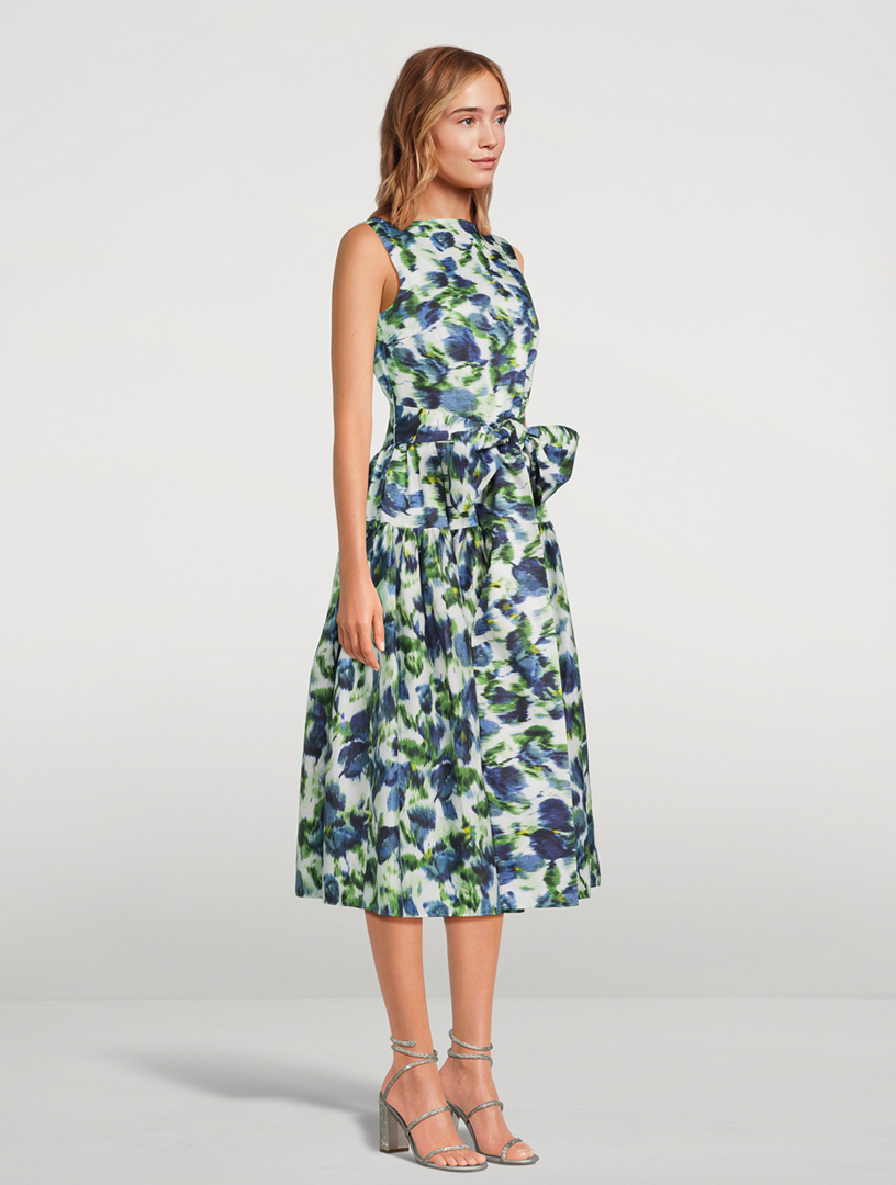 Bow-Trimmed Midi Dress Floral Print