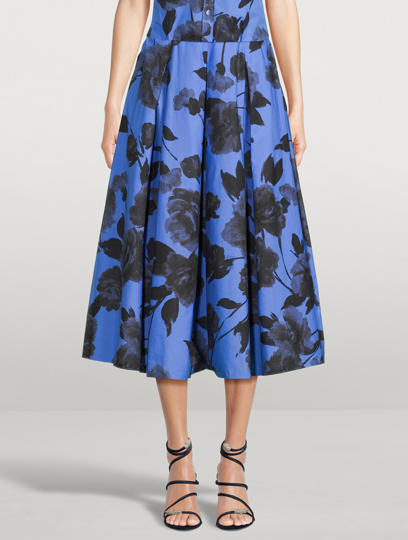 Poplin Midi Skirt Floral Print