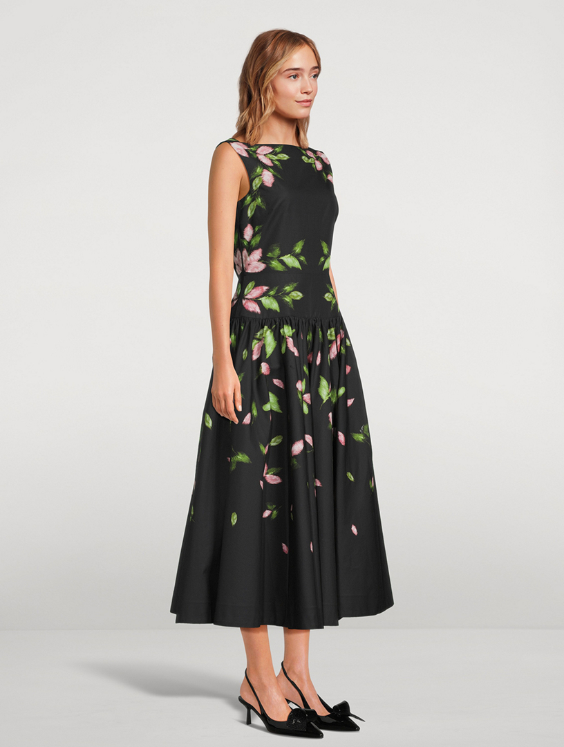 ERDEM Dropped Waist Cotton Faille Dress In Lucia Leave Print | Holt Renfrew