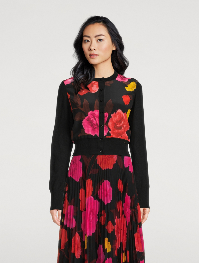 Wool And Silk Cardigan Violetta Bloom Print