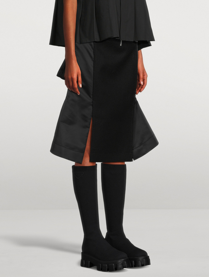 Wool And Nylon Twill Midi Skirt