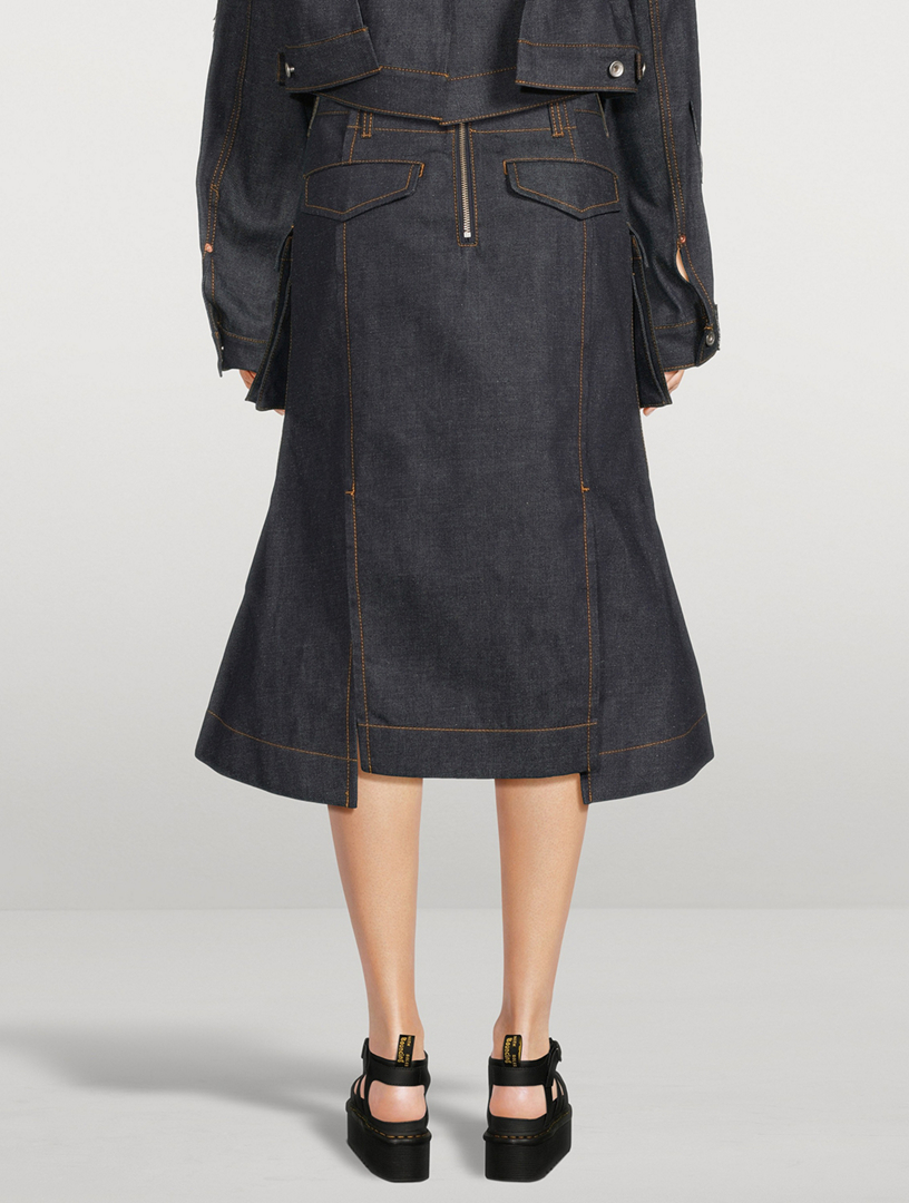 Denim Cargo Midi Skirt