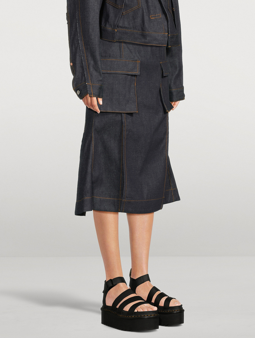 Denim Cargo Midi Skirt