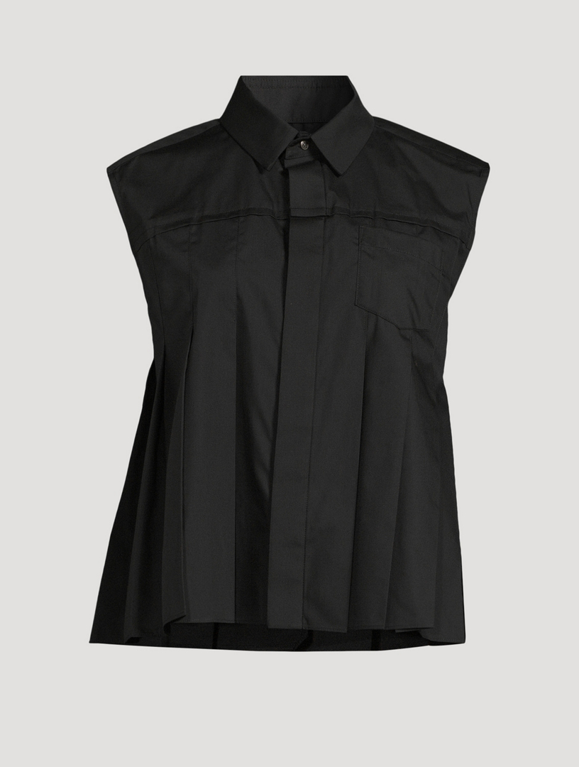 Pleated Poplin Sleeveless Shirt