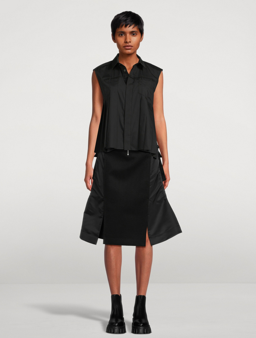 Pleated Poplin Sleeveless Shirt