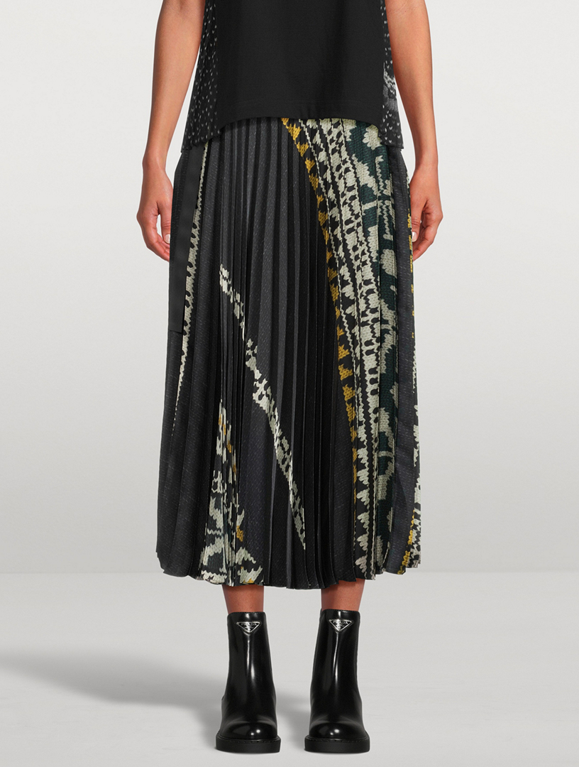 Pleated Midi Skirt Graphic Print