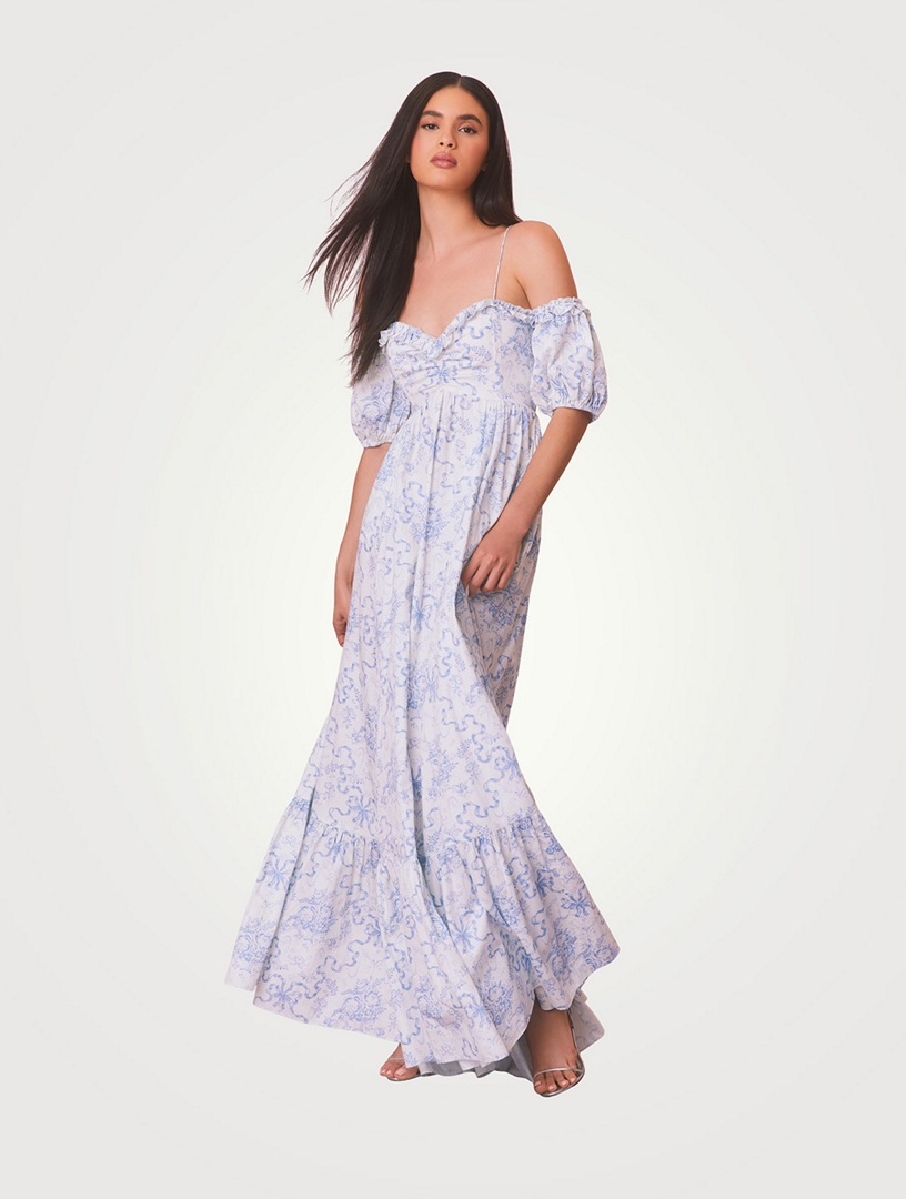 Tabithea Bow Print Off-Shoulder Maxi Dress
