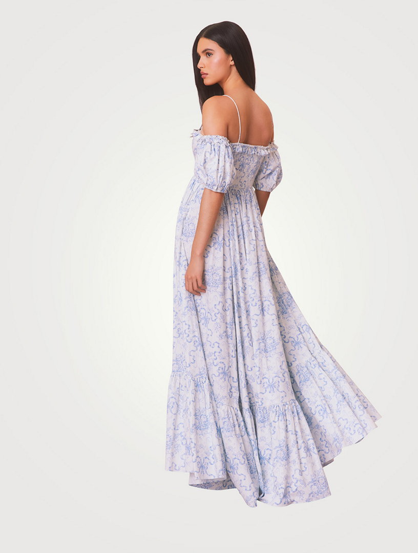 Tabithea Bow Print Off-Shoulder Maxi Dress