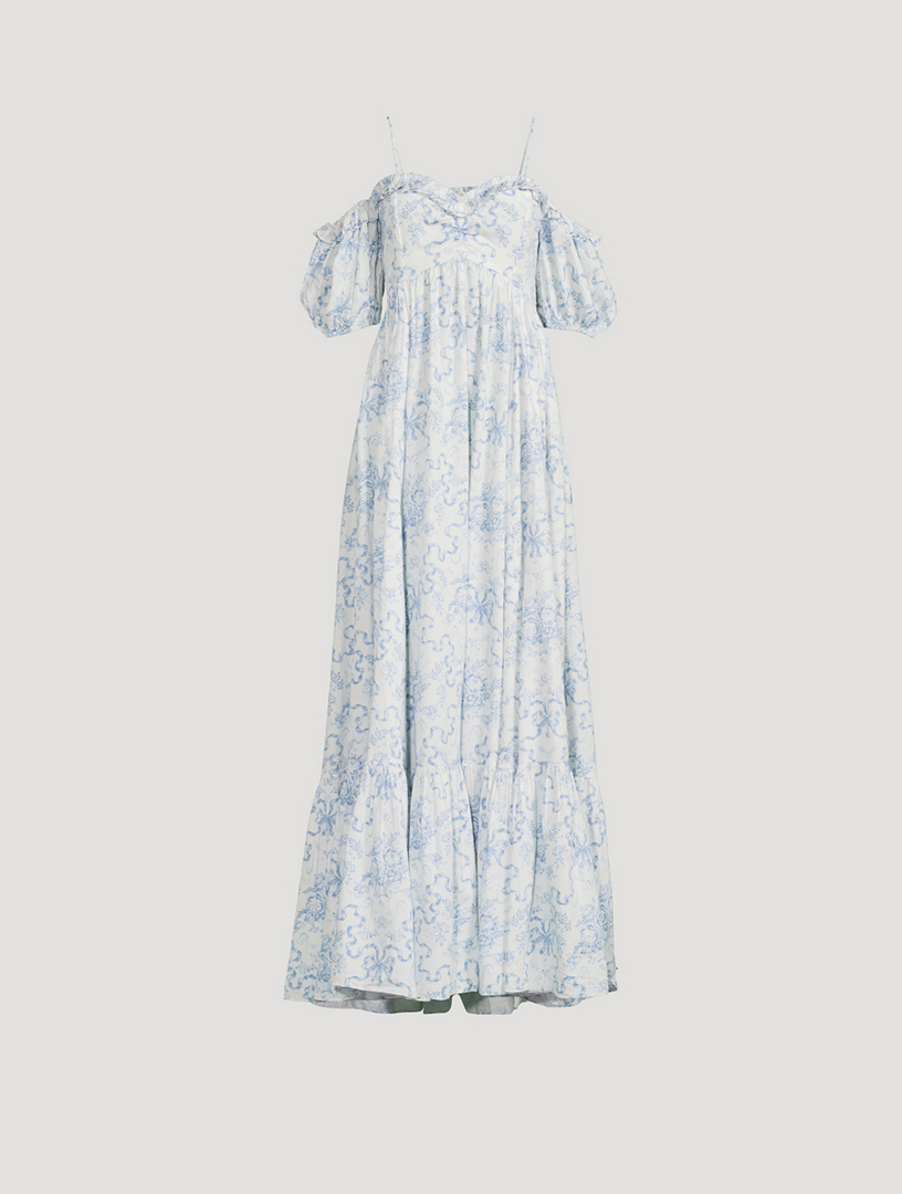 Tabithea Bow Print Off-Shoulder Maxi Dress