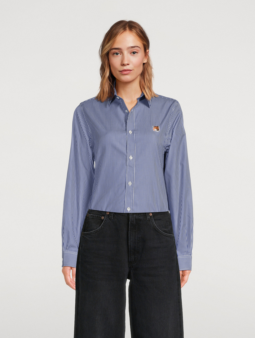 Classic Fox Head Poplin Shirt Stripe Print