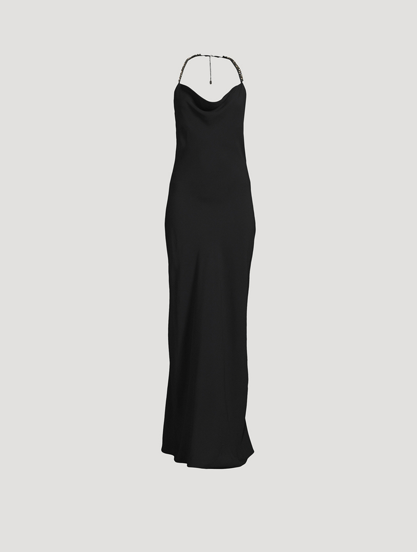 Crystal-Embellished Halter Gown
