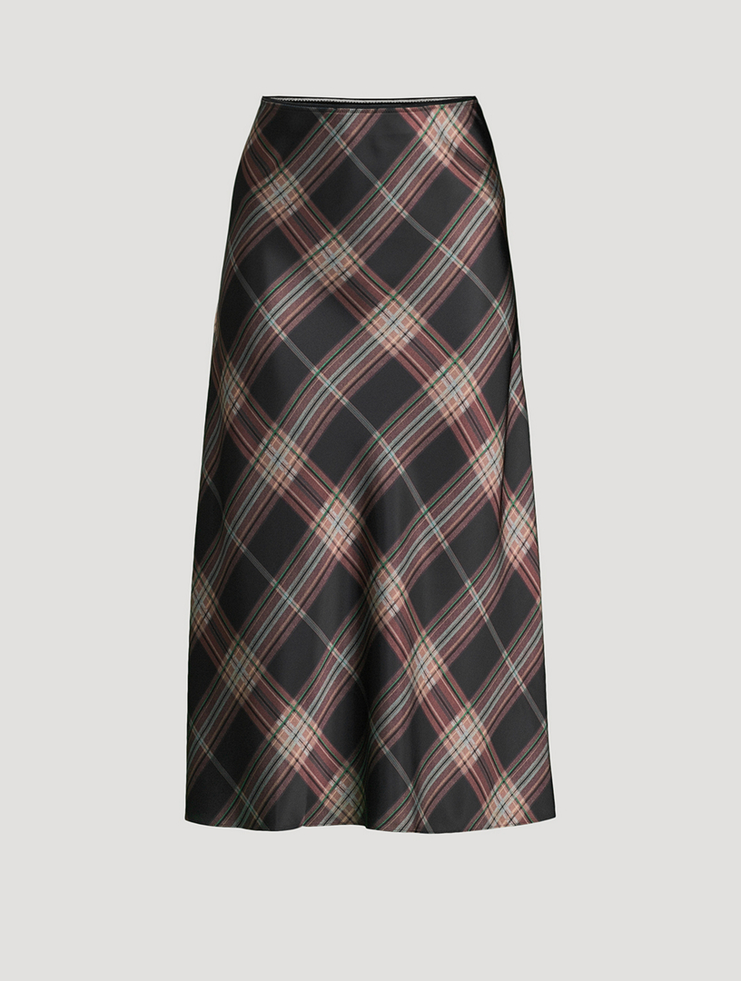 Satin Slip Skirt Plaid Print
