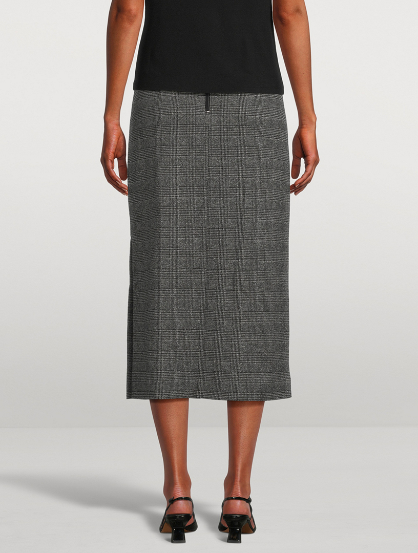 Vince Glen Plaid Side Slit Midi Skirt Black Multi