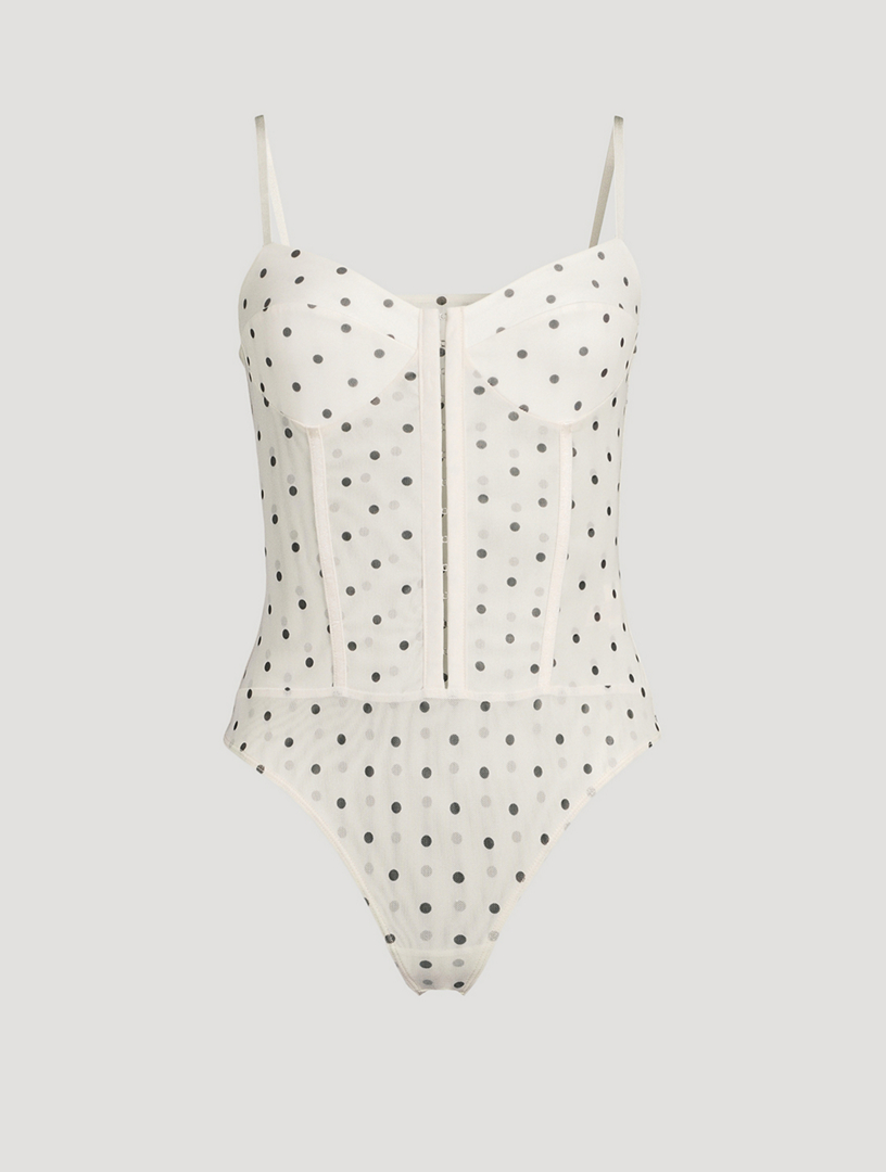 FREE PEOPLE Night Rhythm Corset Bodysuit In Polka Dot Print | Holt Renfrew