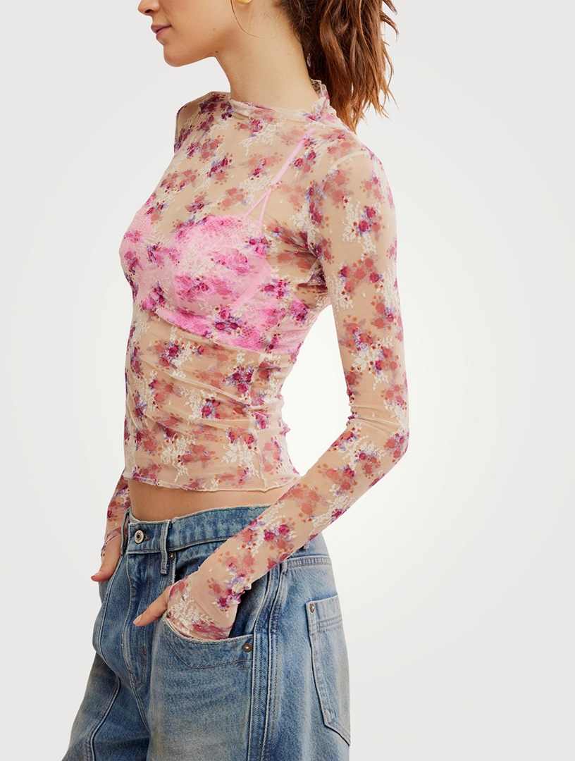 Lady Lux Floral Mesh Top