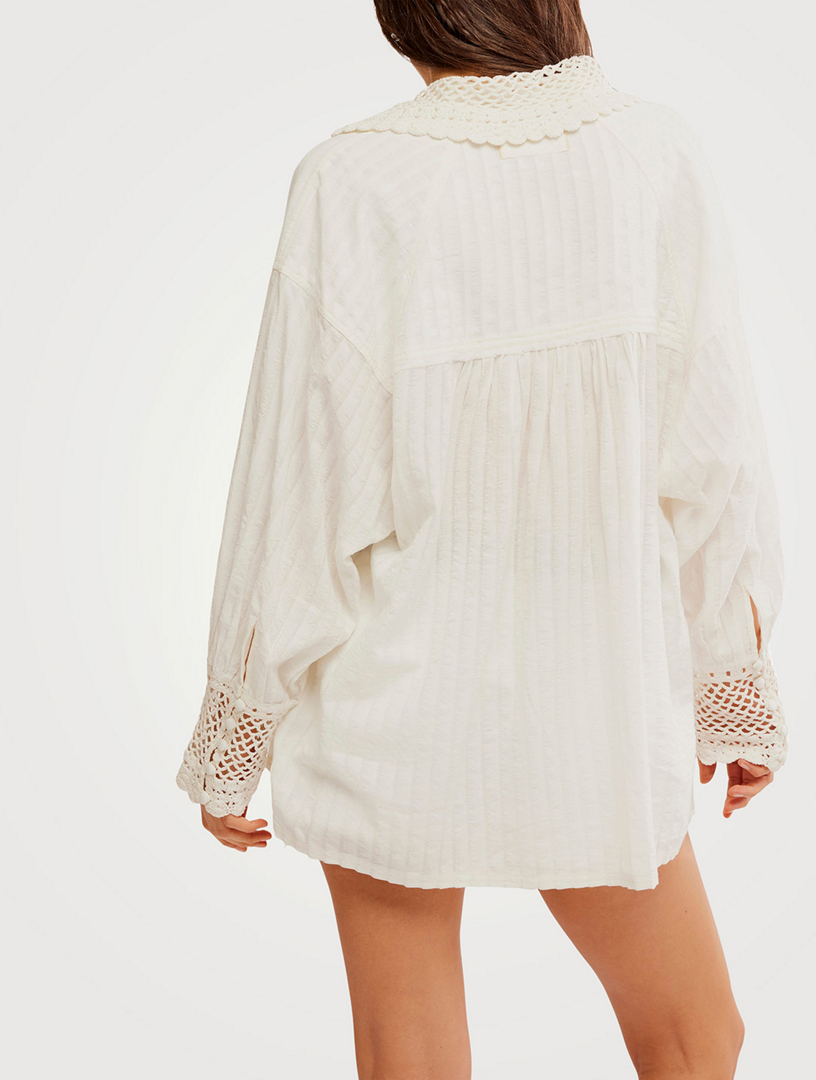 Rhiannon Crochet-Trimmed Shirt Stripe Print