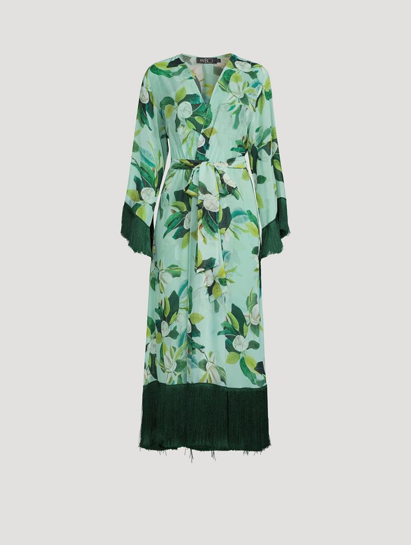 Fringe-Trimmed Robe Magnolia Print