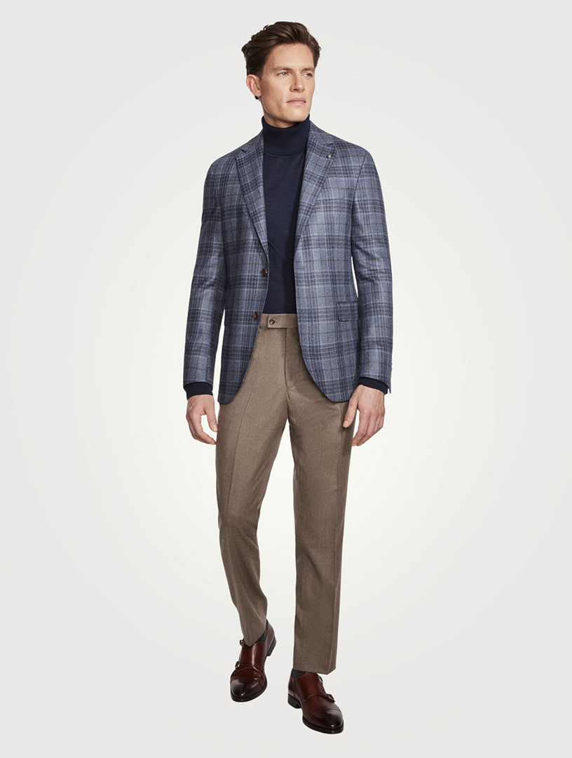 Wool And Silk Jacket Windowpane Print