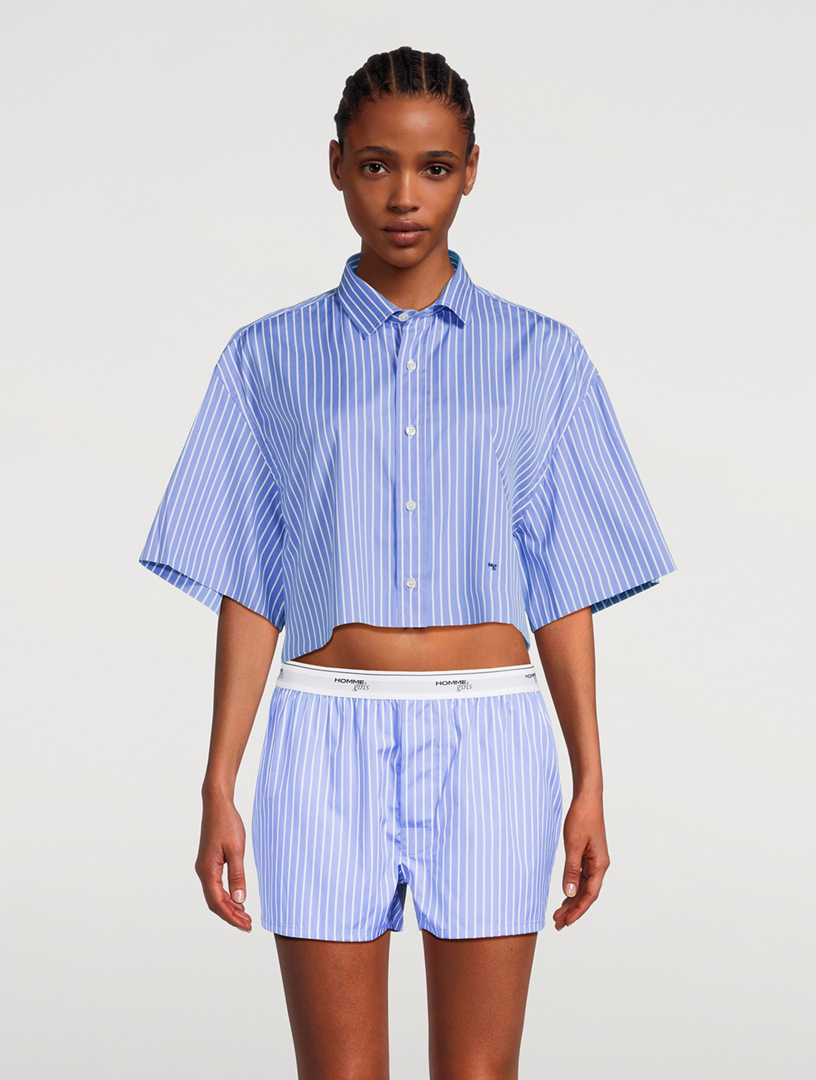 Cropped Poplin Shirt Stripe Print