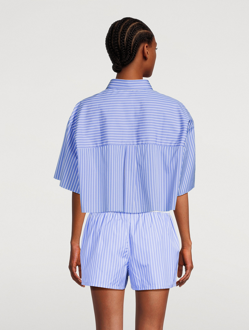 Cropped Poplin Shirt Stripe Print