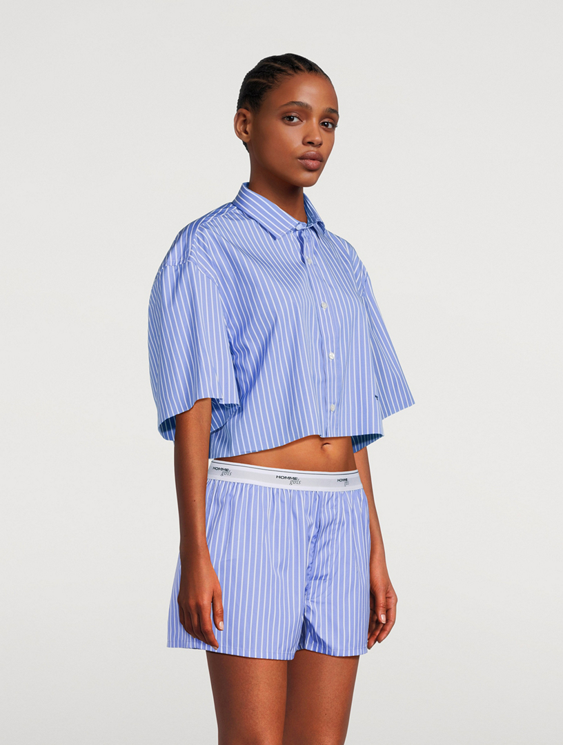 Cropped Poplin Shirt Stripe Print