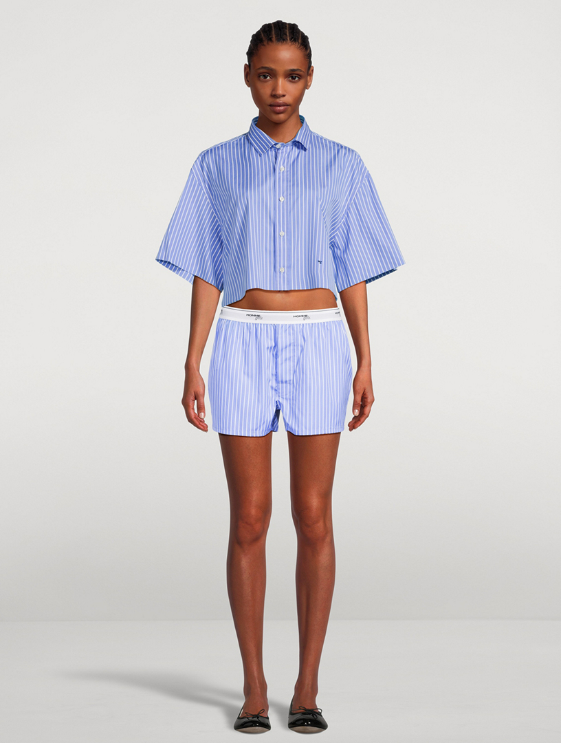 Cropped Poplin Shirt Stripe Print