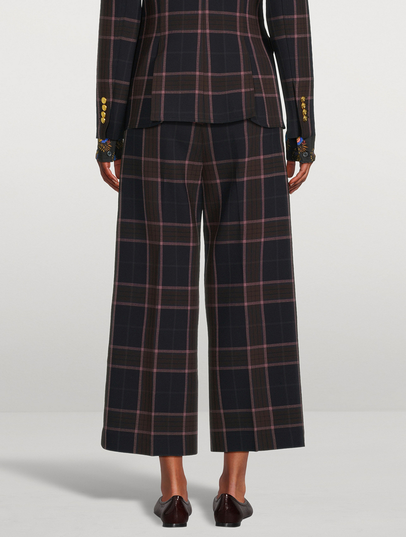 Wide-Leg Culottes Plaid Print