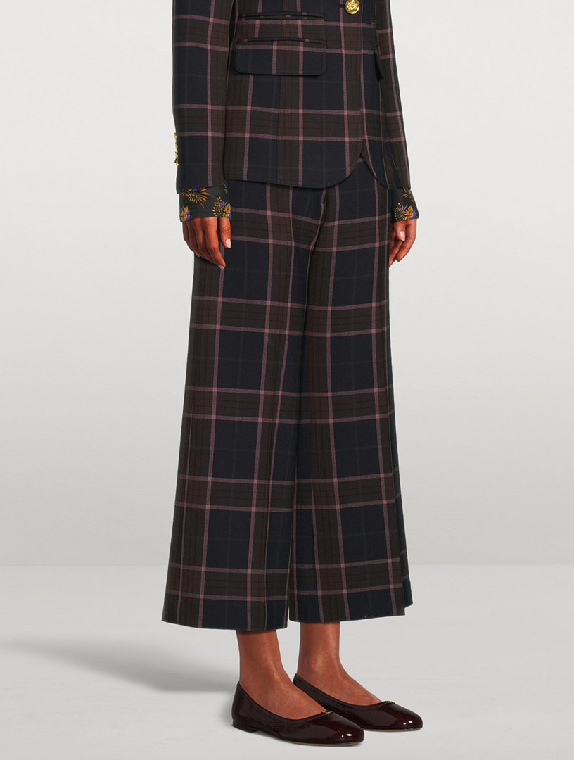Wide-Leg Culottes Plaid Print