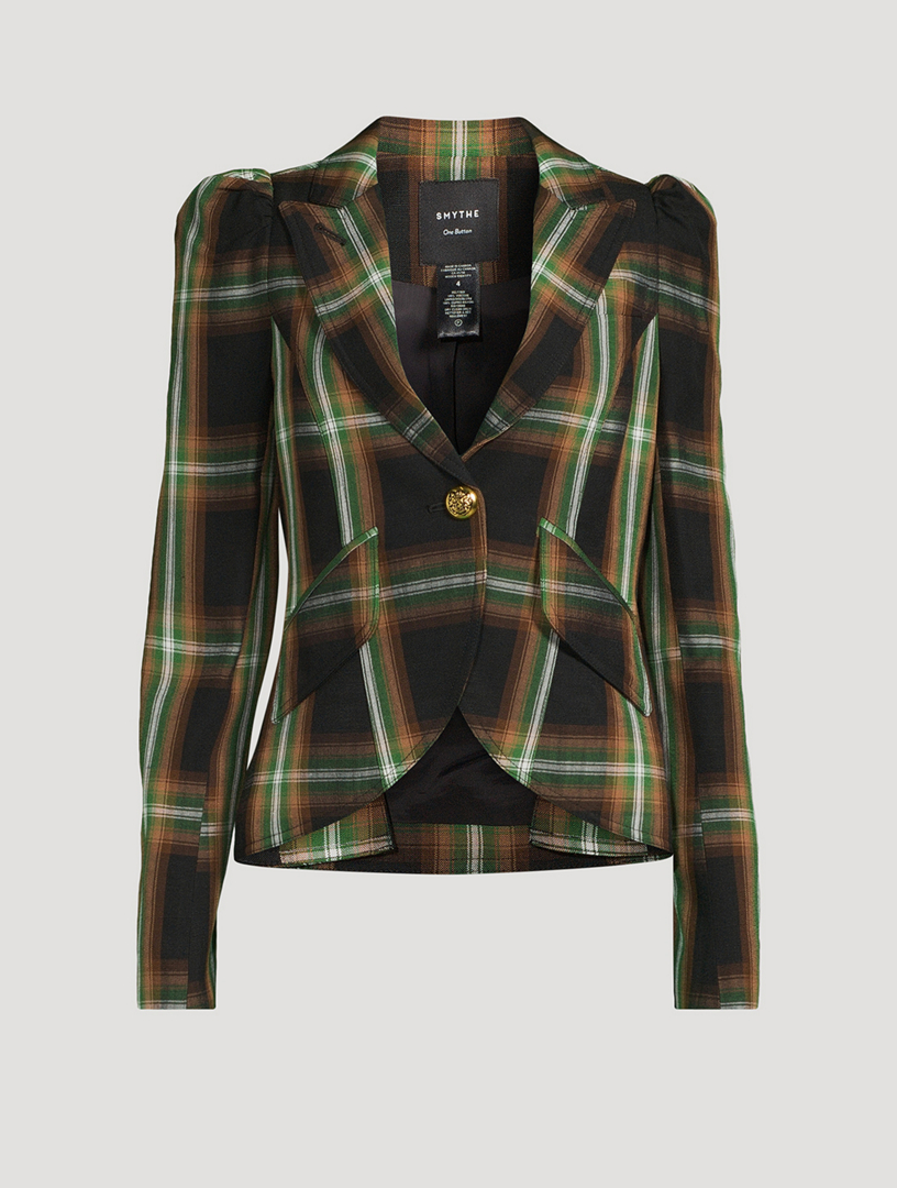 SMYTHE Puff Sleeve Blazer In Plaid Print