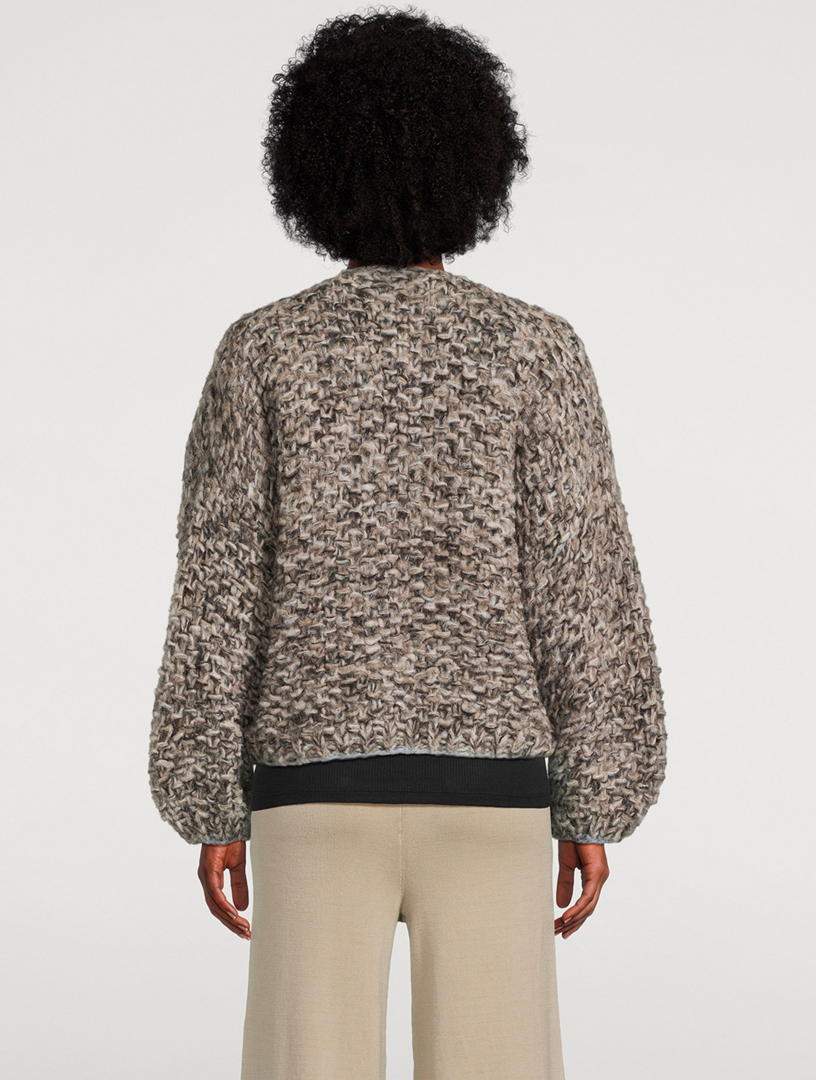 Fleecy Pearl-Knit Cardigan