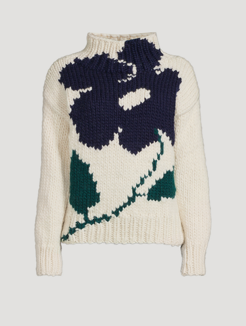 Merino Wool Intarsia Flower Sweater