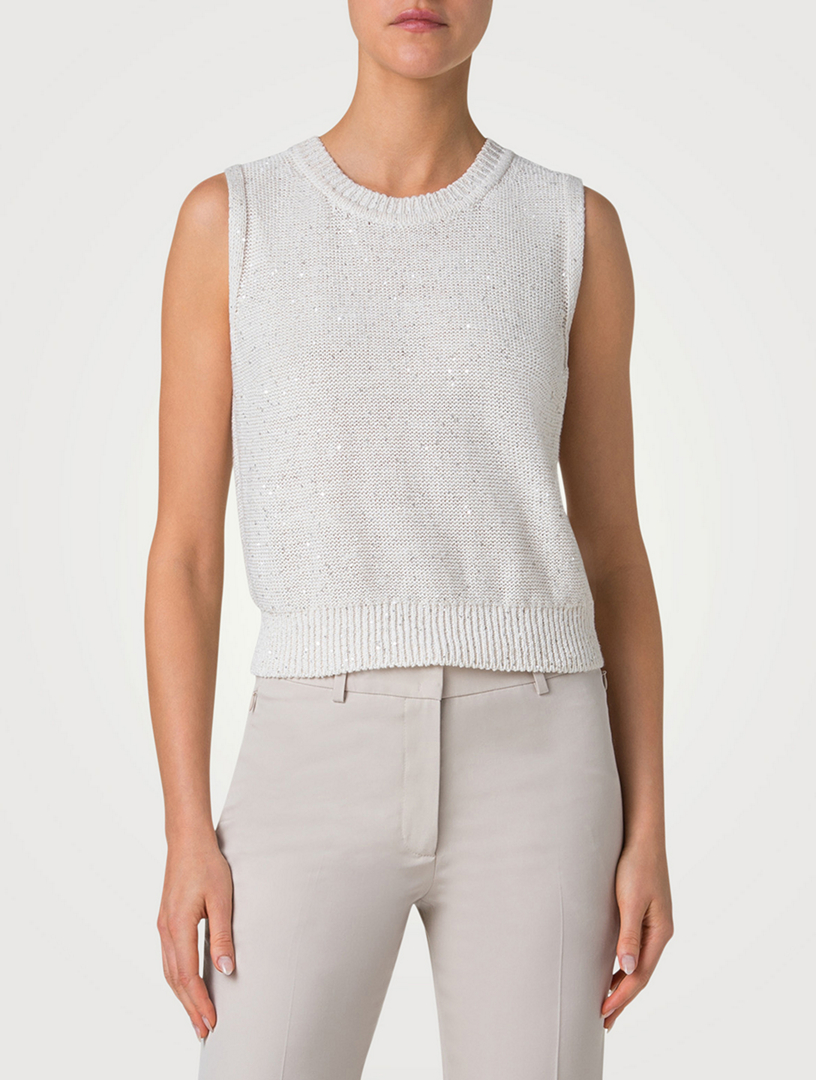 Micro-Sequined Knit Sleeveless Top