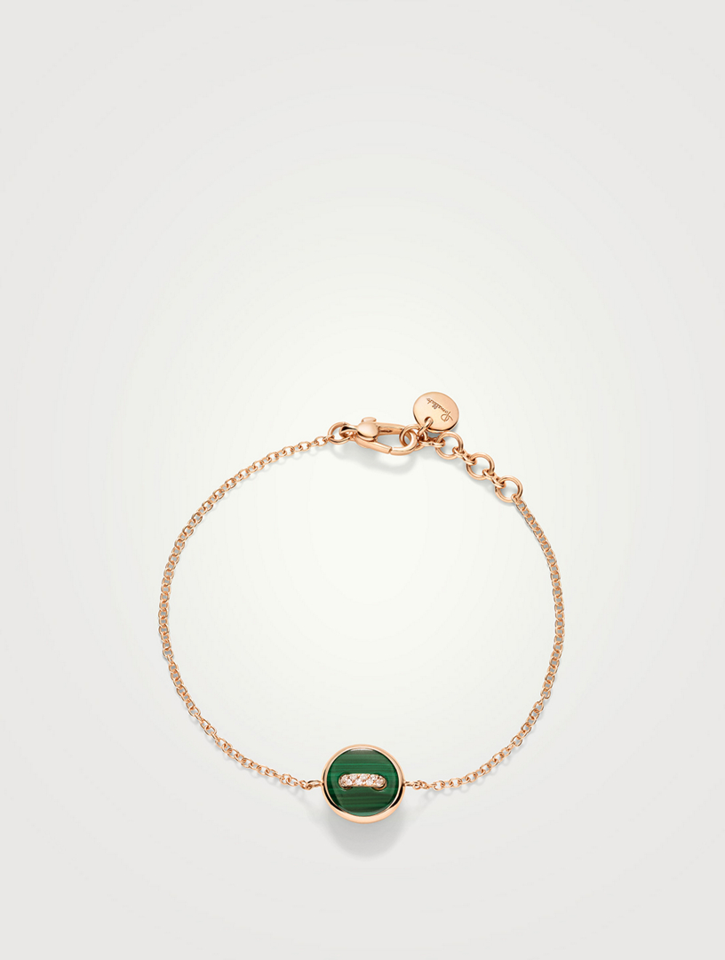 Pom Pom Dot 18K Gold Bracelet With Malachite, Diamonds, And Mother-Of-Pearl