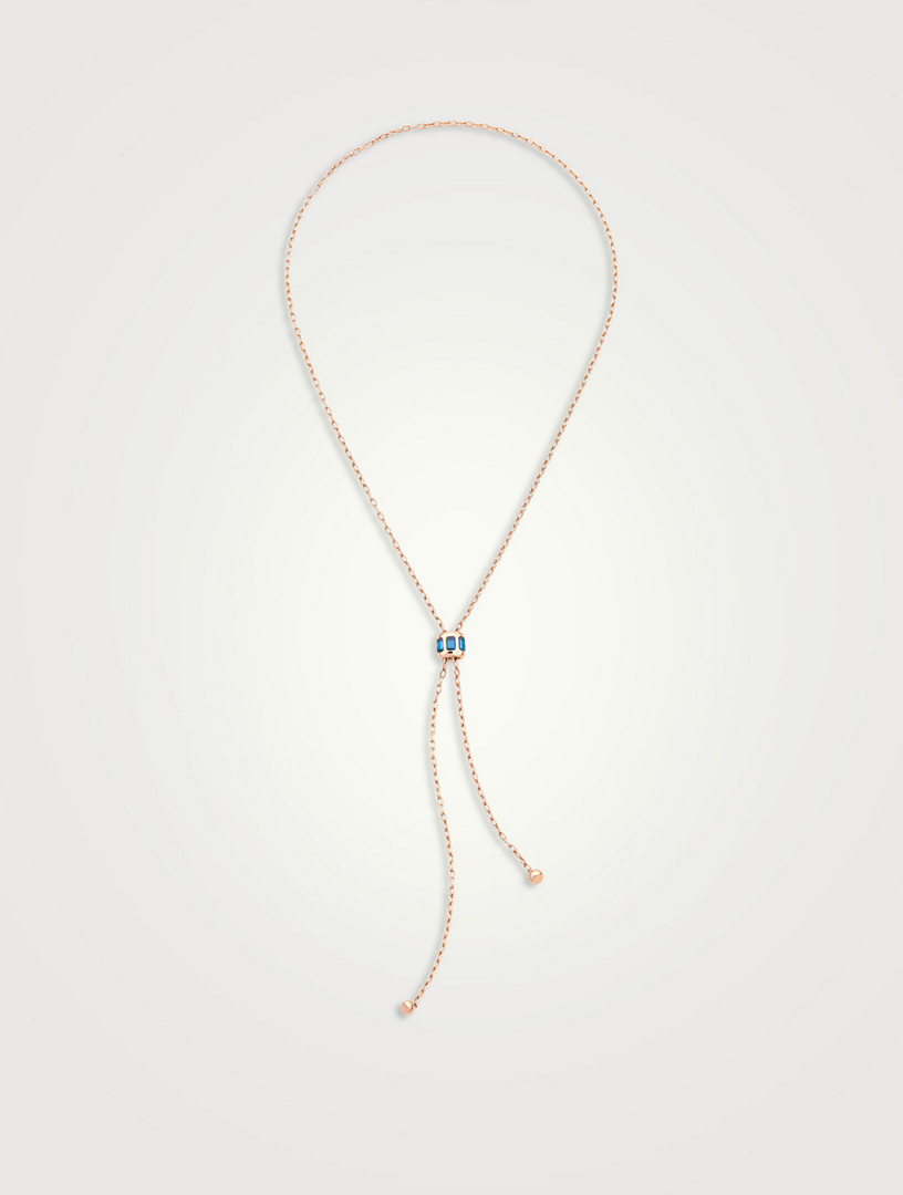 Iconica 18K Rose Gold Lariat Necklace With Blue Topaz