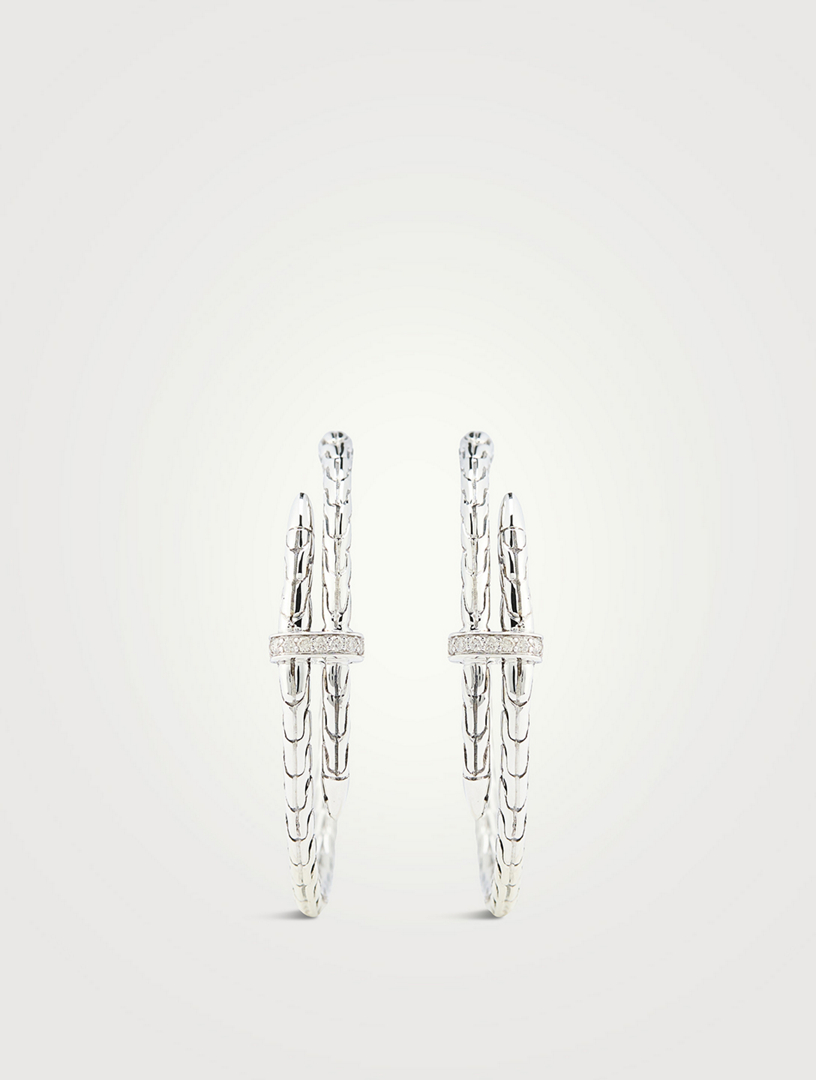 Spear Sterling Silver Hoop Earrings With Diamonds