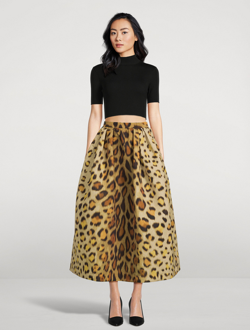 Faille Midi Skirt Jaguar Print