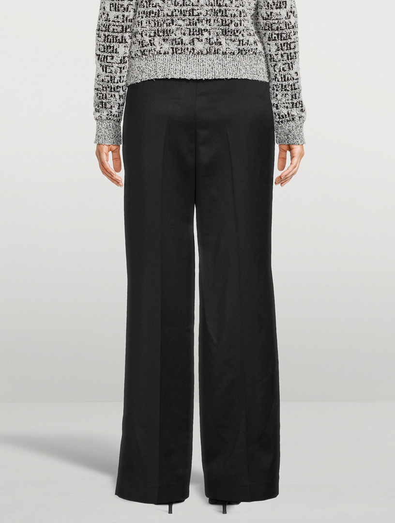 Wide-Leg Wool Satin Trousers